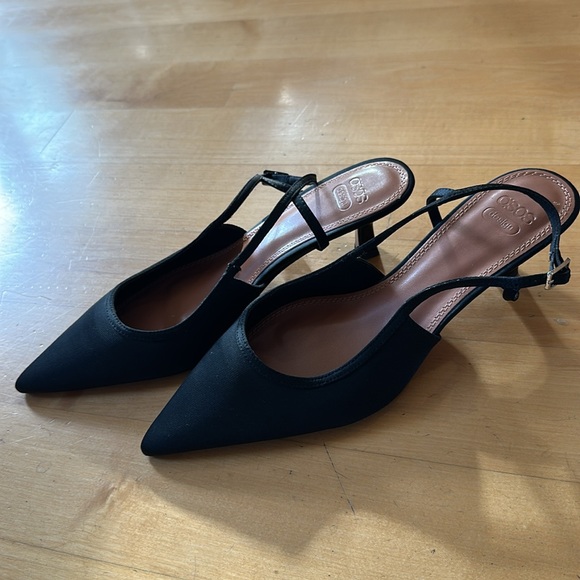 ASOS design black satin sling heels - Picture 3 of 11